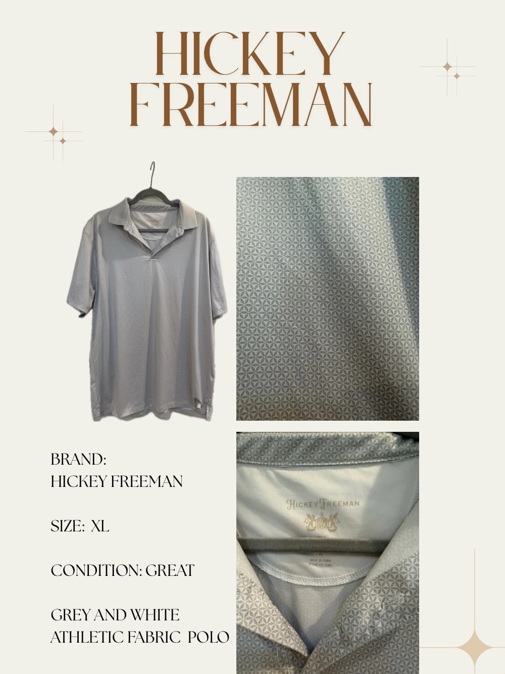 Hickey Freeman Light Grey Patterned Athletic Polo
